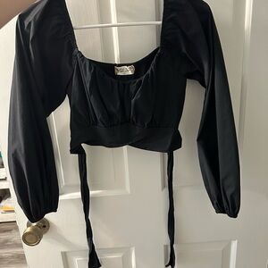 Altar'd State Black Long Sleeve Crop Blouse